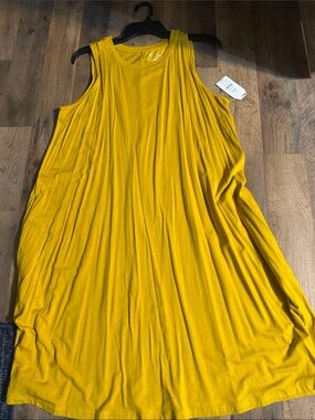 Time and Tru Mustard Yellow Asymmetrical Swing Dress